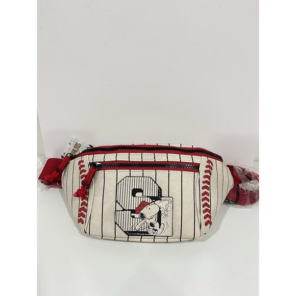 Peanuts Snoopy Baseball Striped Canvas Sporty Fanny Belt Bag - NEW WITH TAGS - Picture 1 of 10